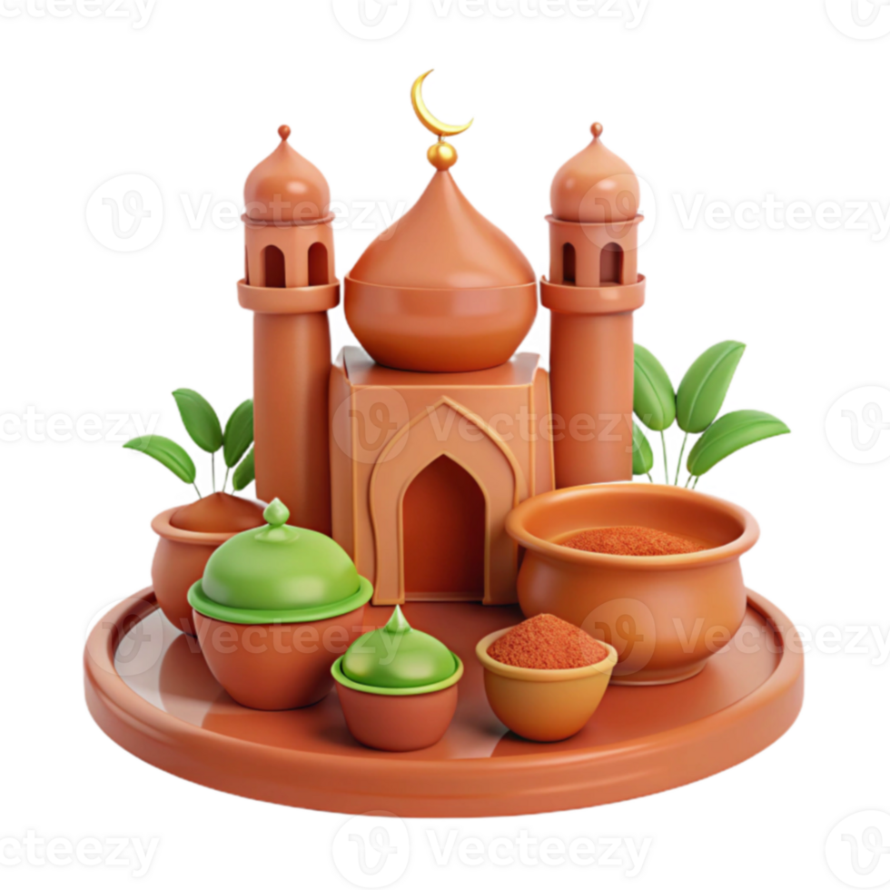 Mosque 3D Model with Potted Plants png