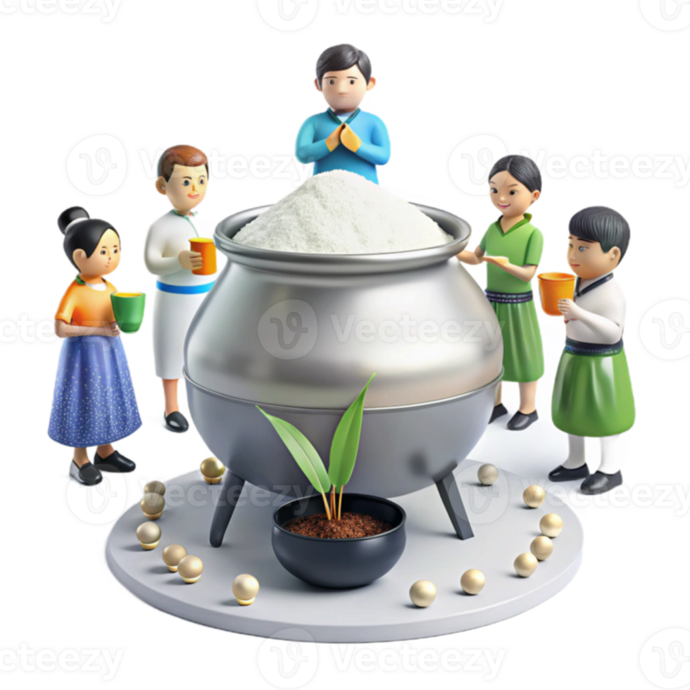 Kids Around Pot of Rice png