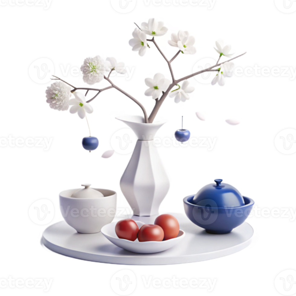 White Flowers and Ceramic Art A Still Life png