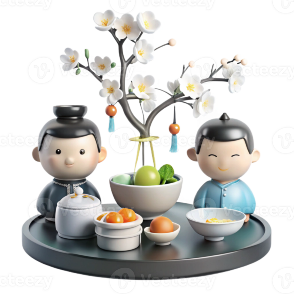 Cute Cartoon Characters with Flower png