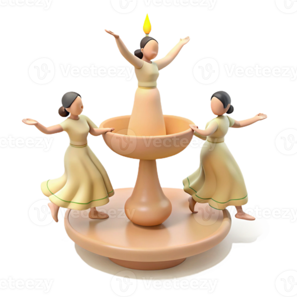 3D Render of Women Dancing Around a Fountain png