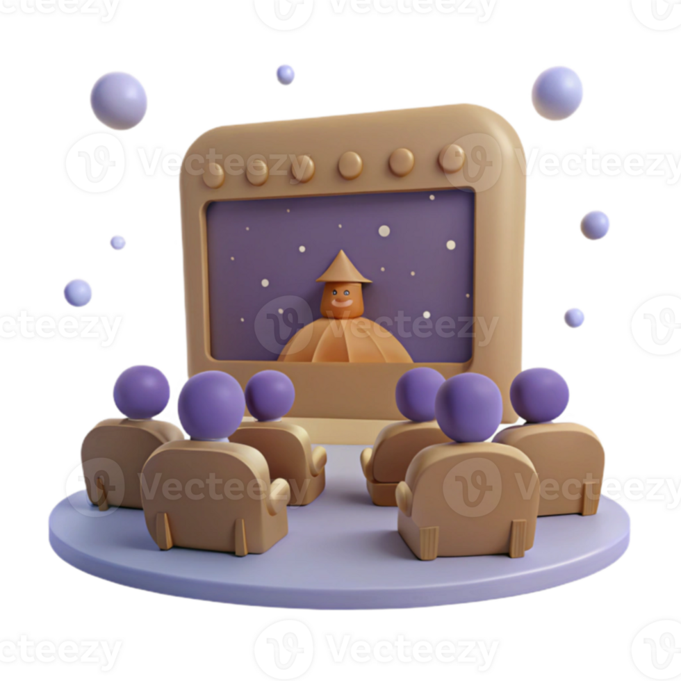 3D Cartoon Audience Watching Screen png