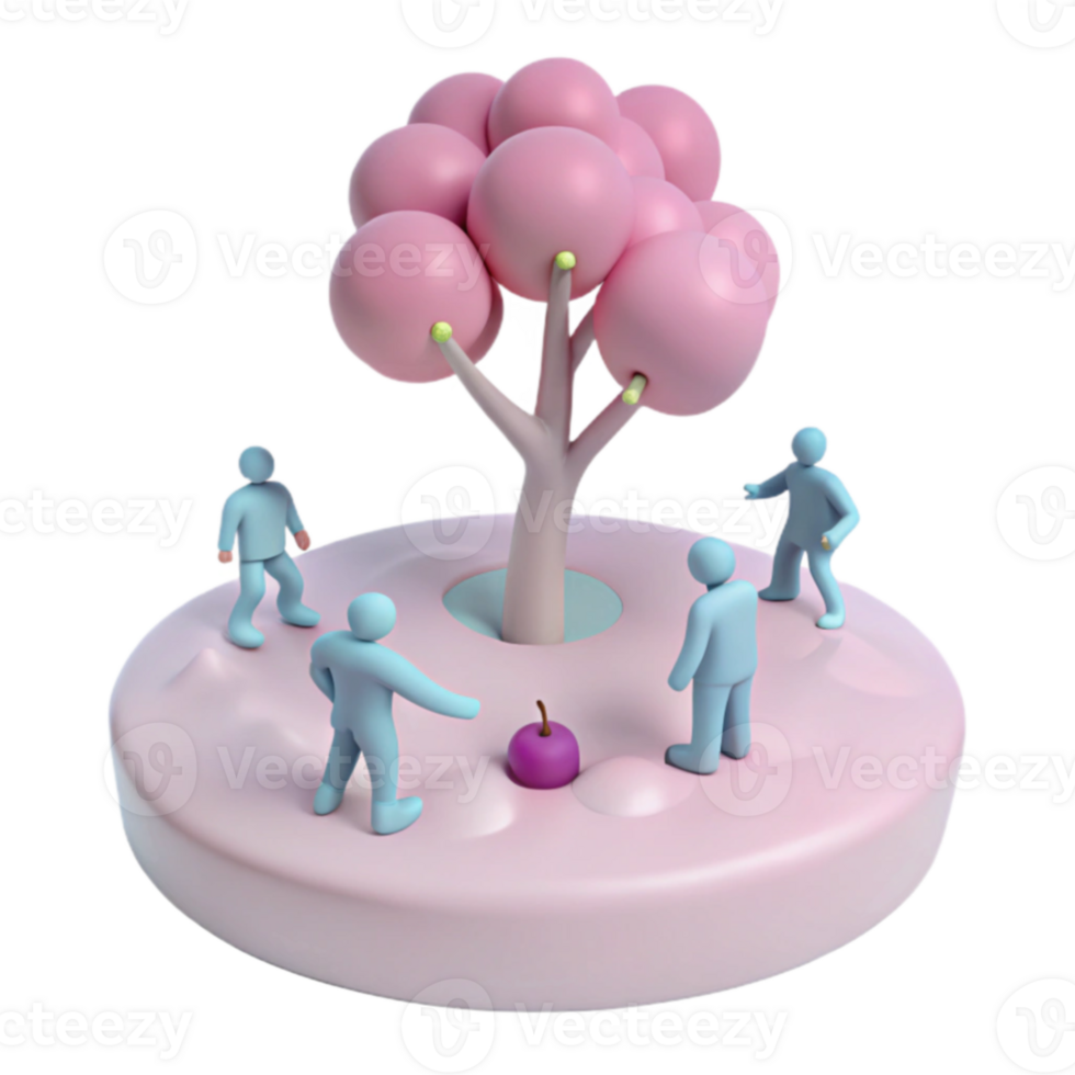 3D Illustration of People Around a Tree png