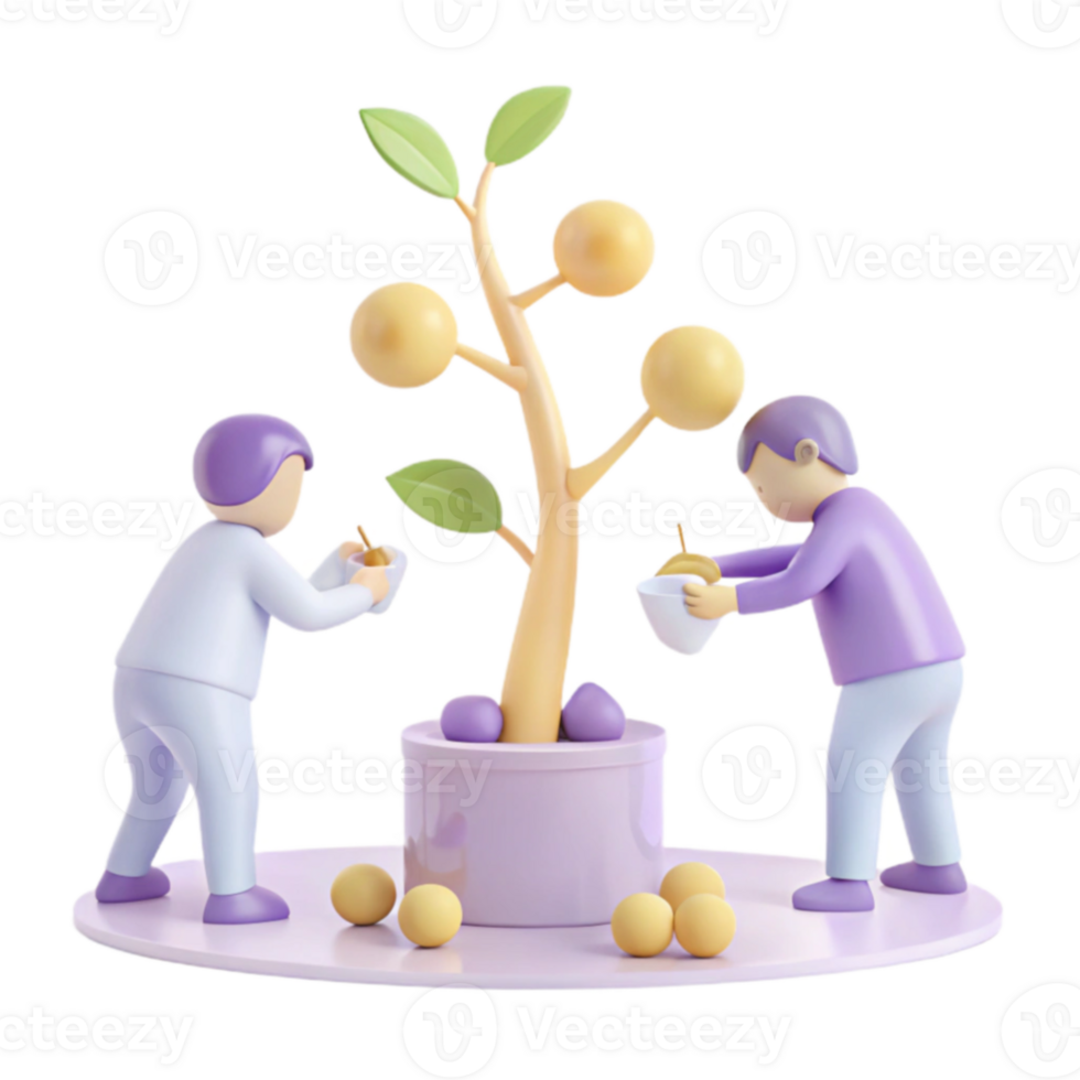 Two People Harvesting Fruit from a Tree png