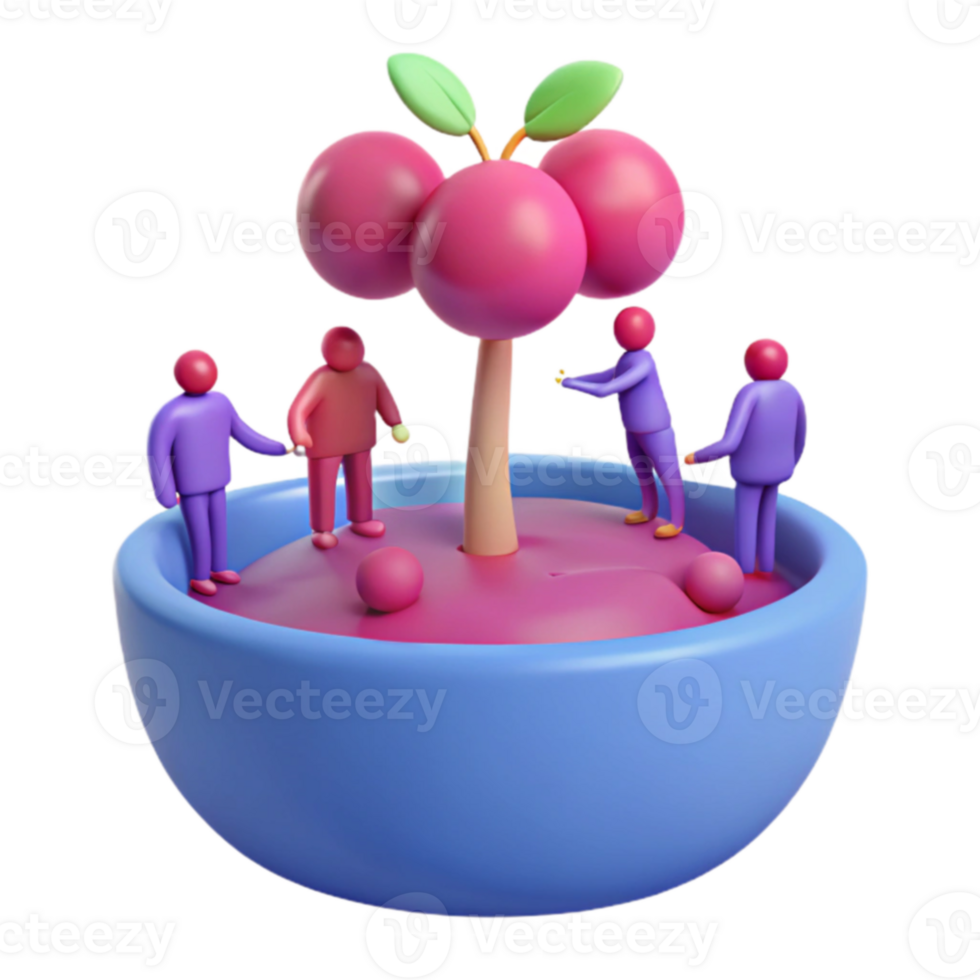 3D Illustration People Around Tree png