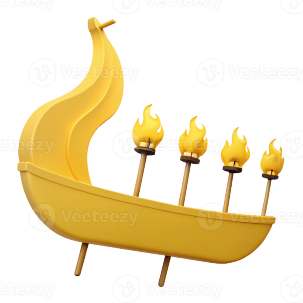 Golden Boat with Flaming Torches png