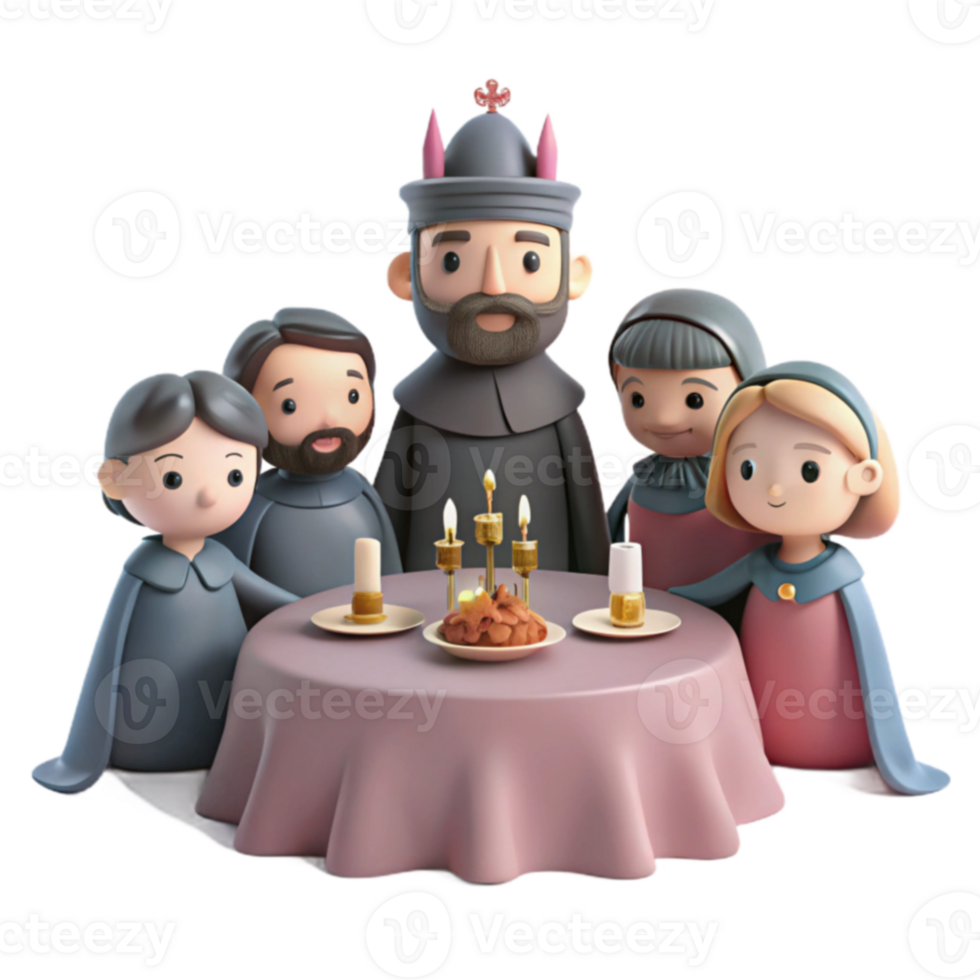 Family Gathering Around Table with Candles png