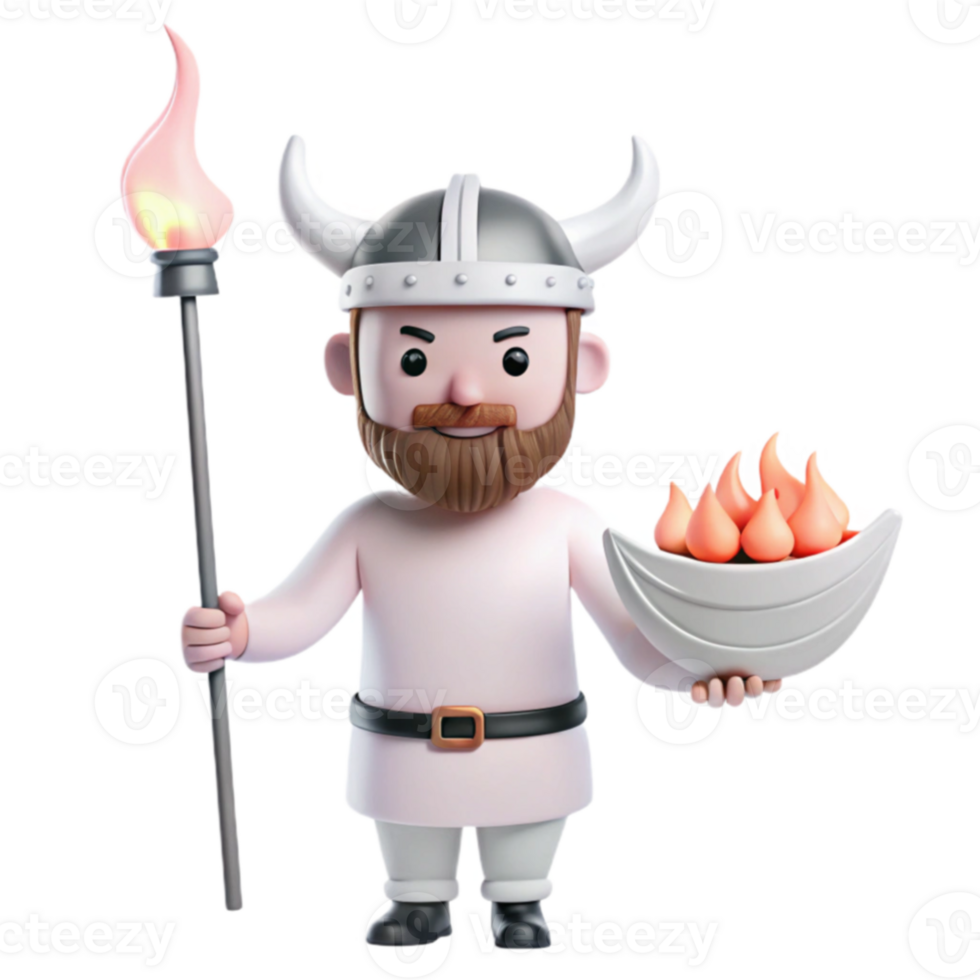 3D Viking with Torch and Bowl png