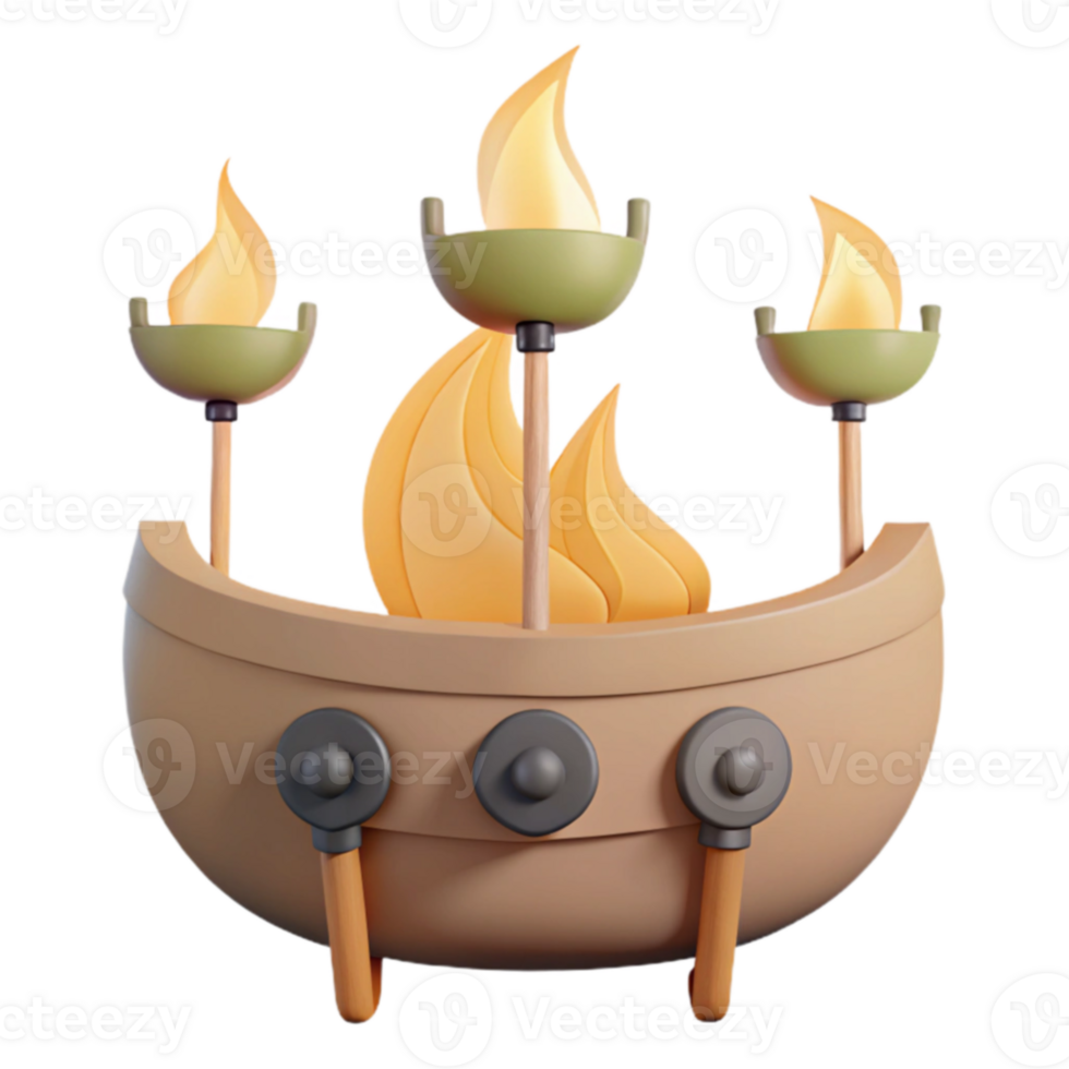 3D Boat with Fire Torches png