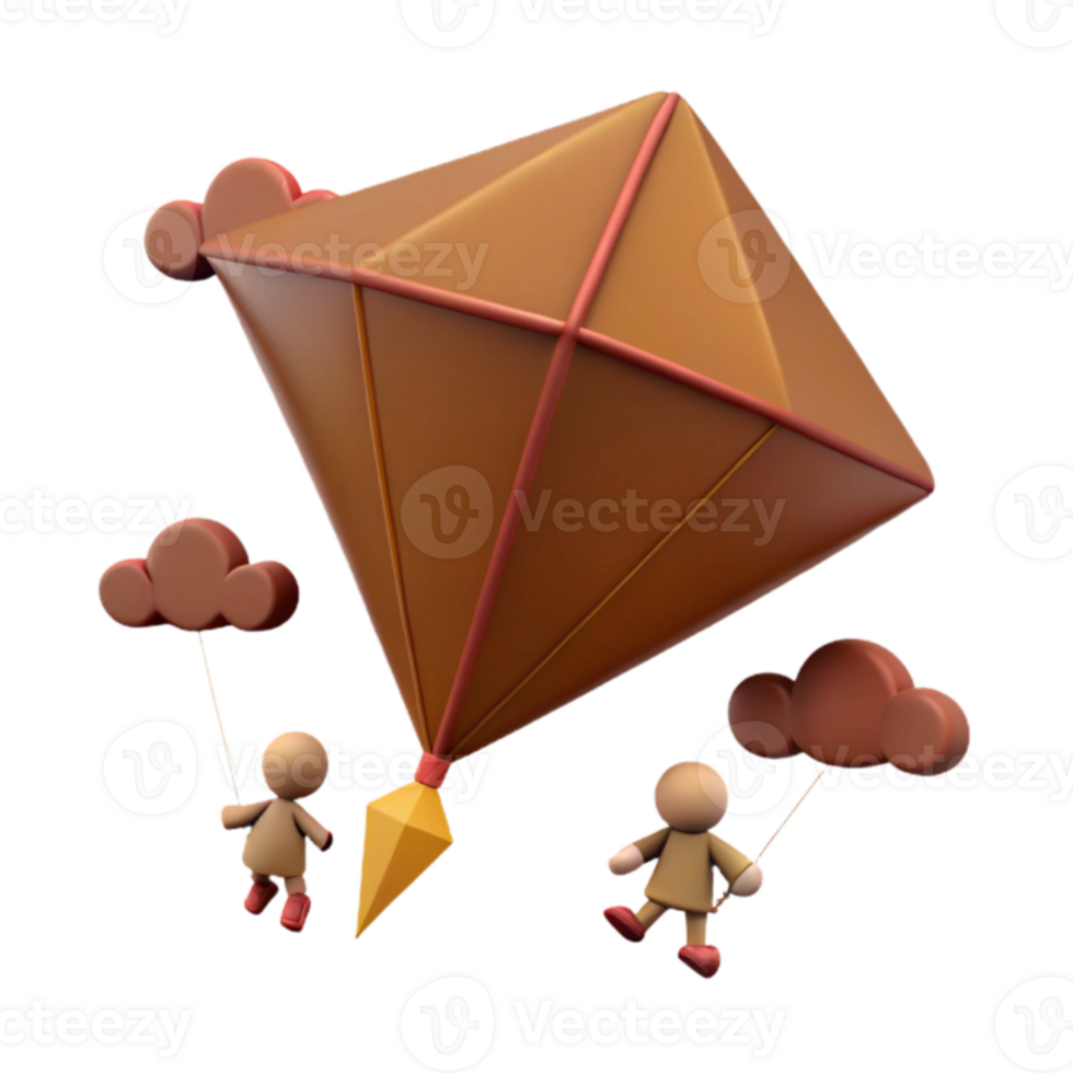 3D Render of People and a Kite png