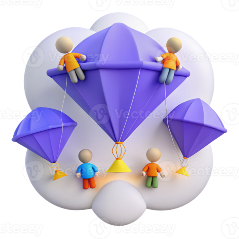 Teamwork Success with Purple Parachutes png