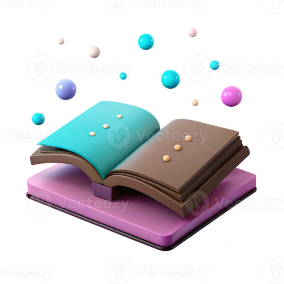 Open Book with Colorful Spheres png