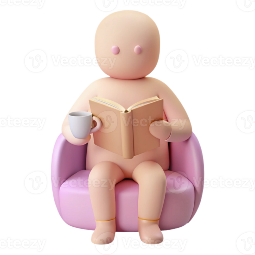 3D Character Relaxing with a Book png