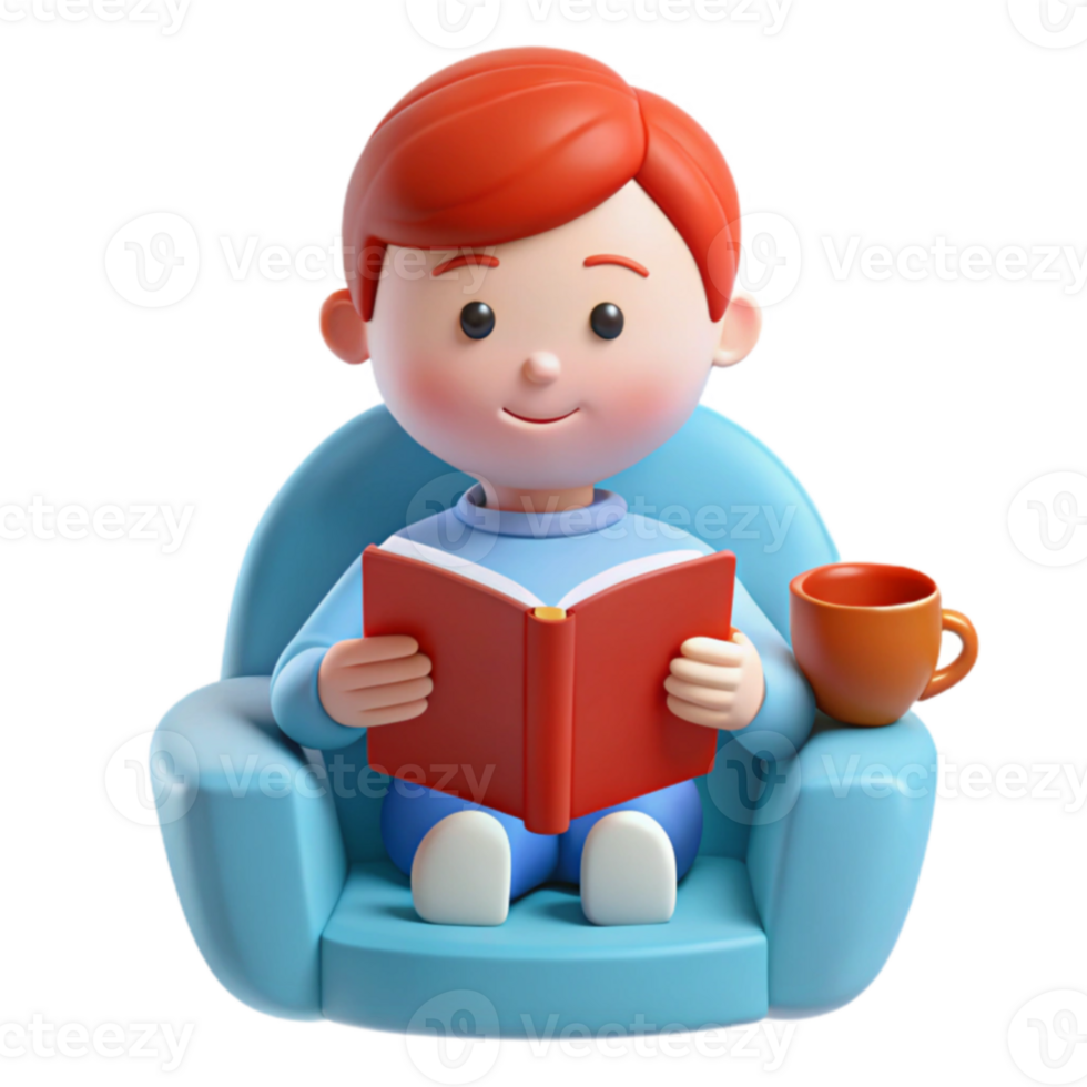 Boy Reading in Chair png