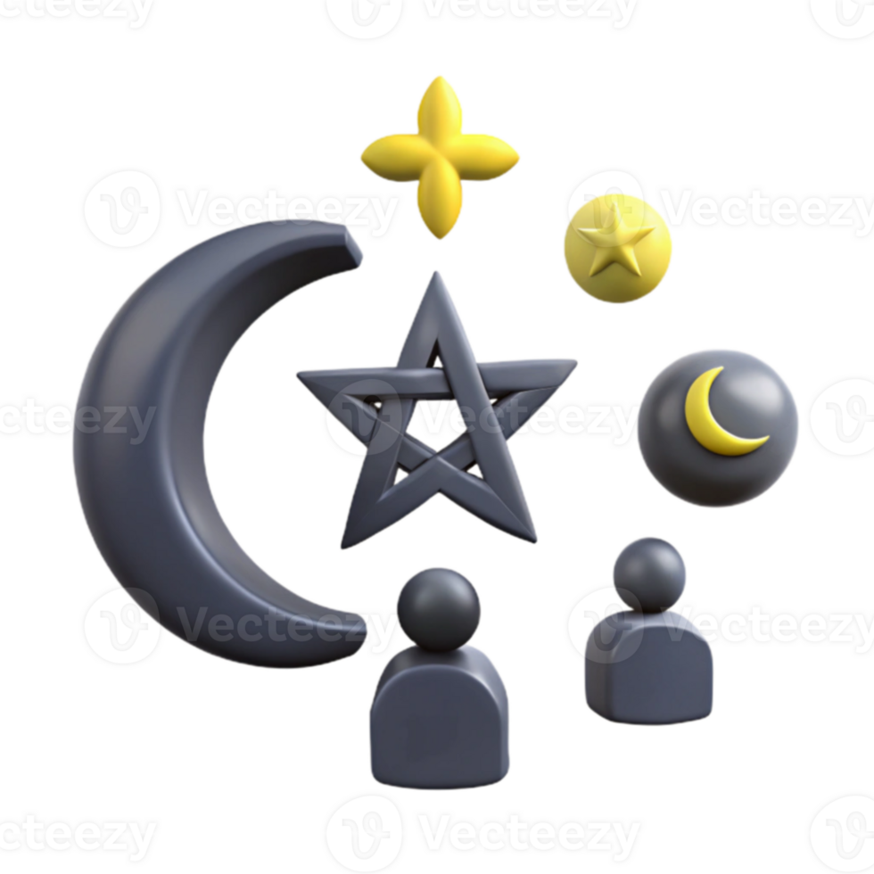 3D Crescent Moon Stars png