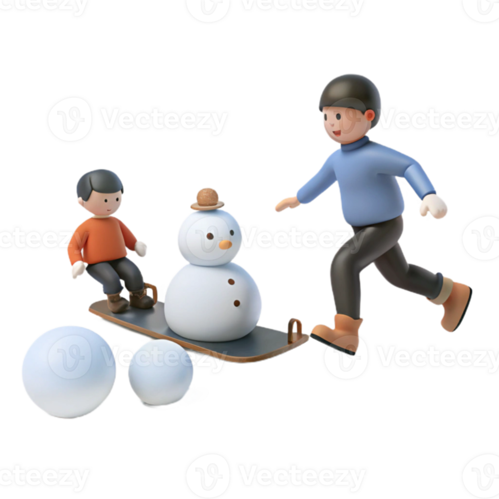 Winter Fun Snowman, Sledding, and Snowballs png