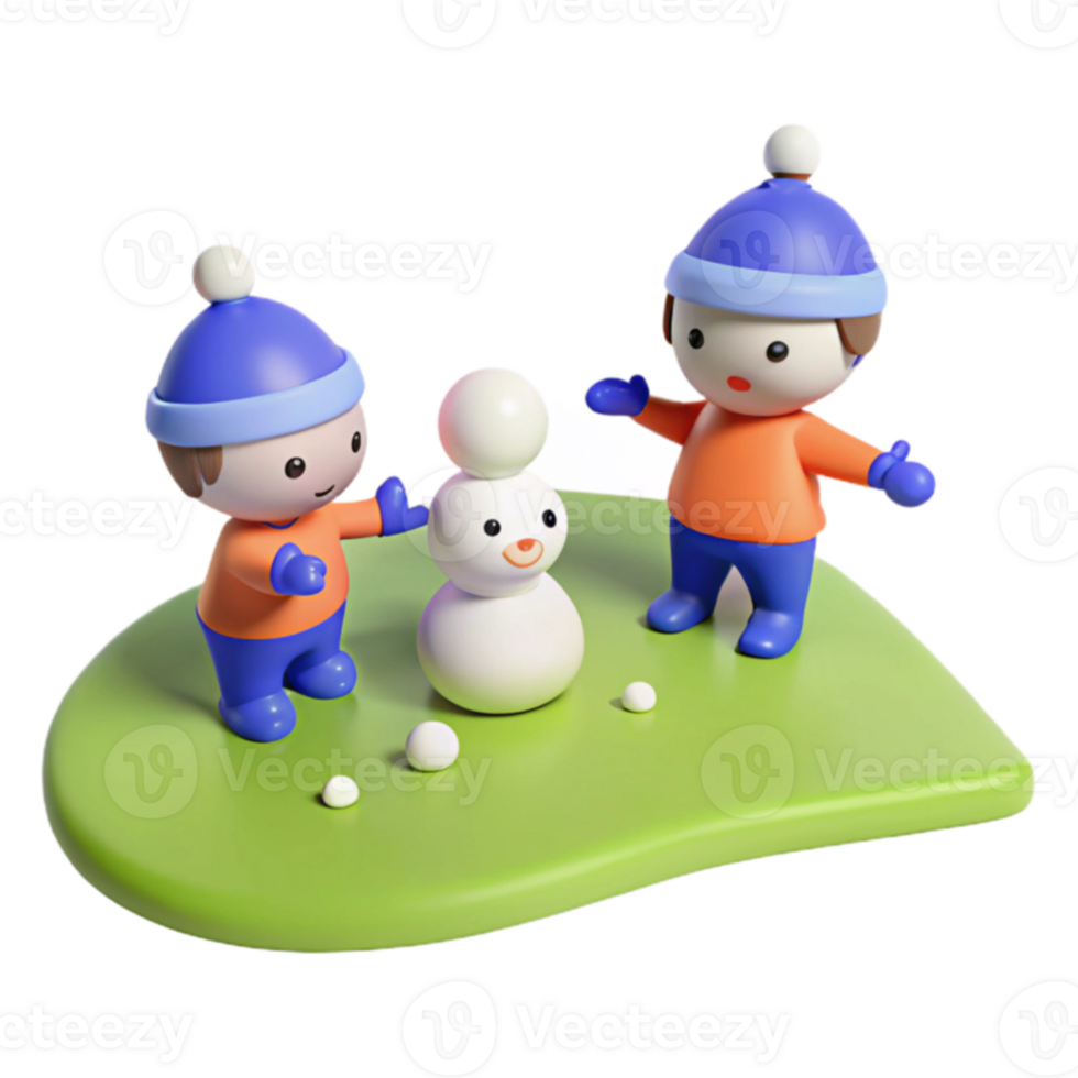 Winter Fun Building a Snowman png