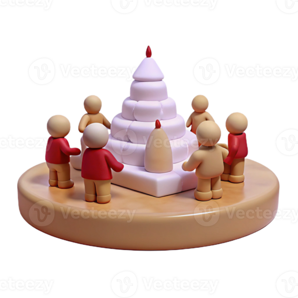 3D Render of People Around a Tower png