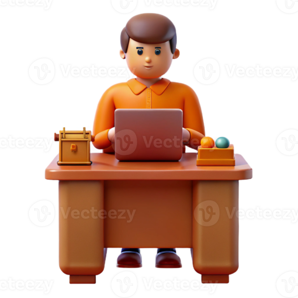 3D Cartoon Man Working on Laptop png