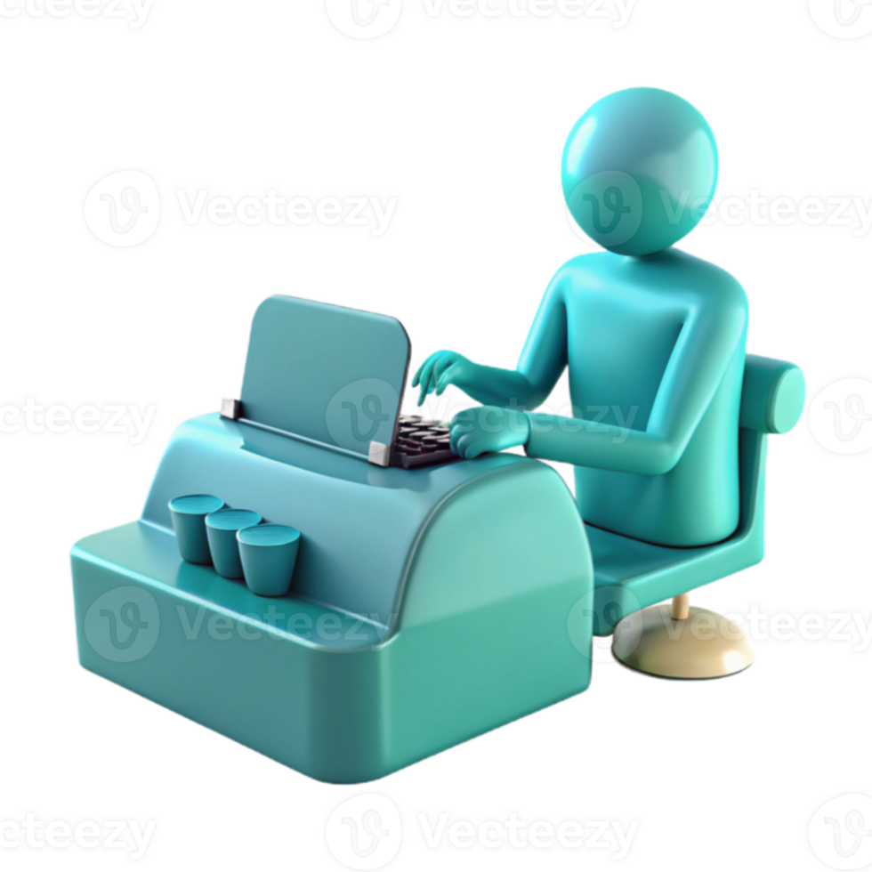 Efficient 3D Character Using a Vintage Typewriter png