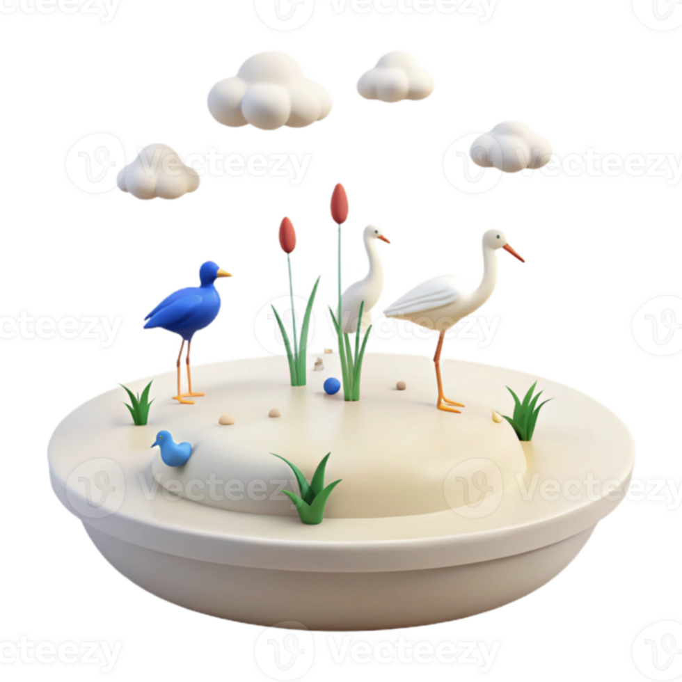 3D Birds and Clouds Scene png