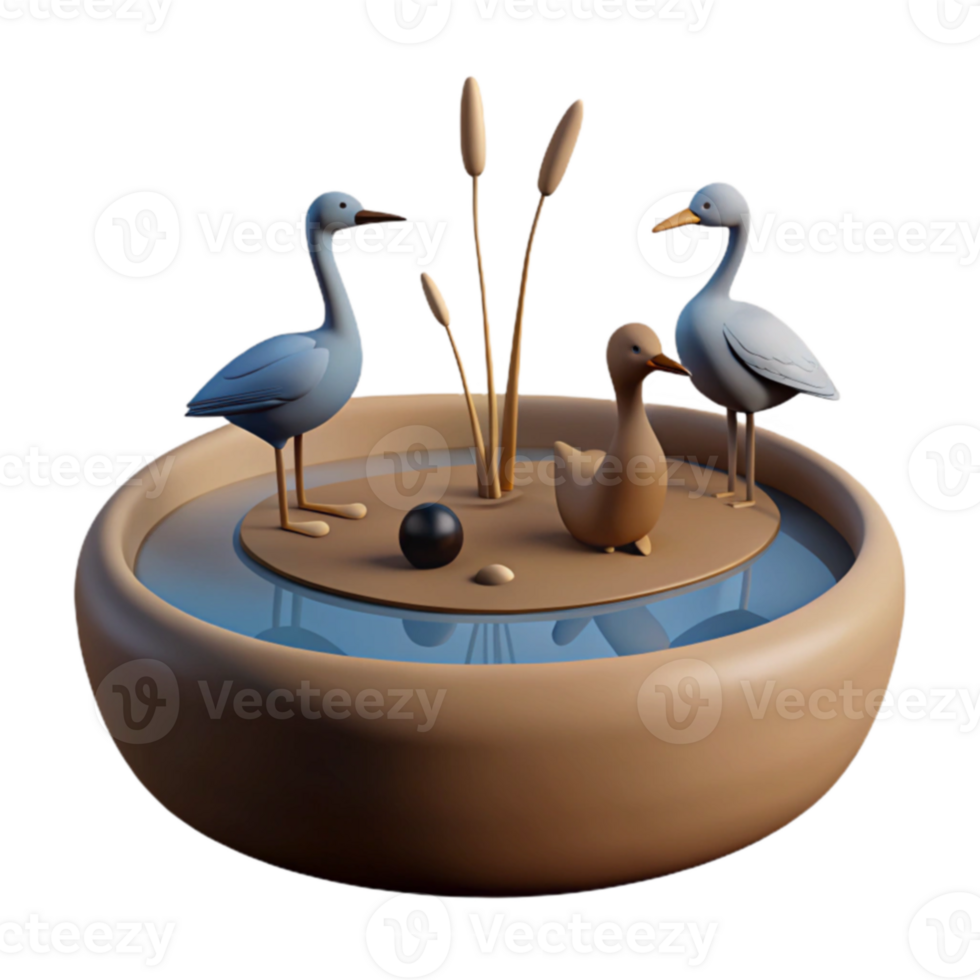 3D Bird Duck Pond Scene png