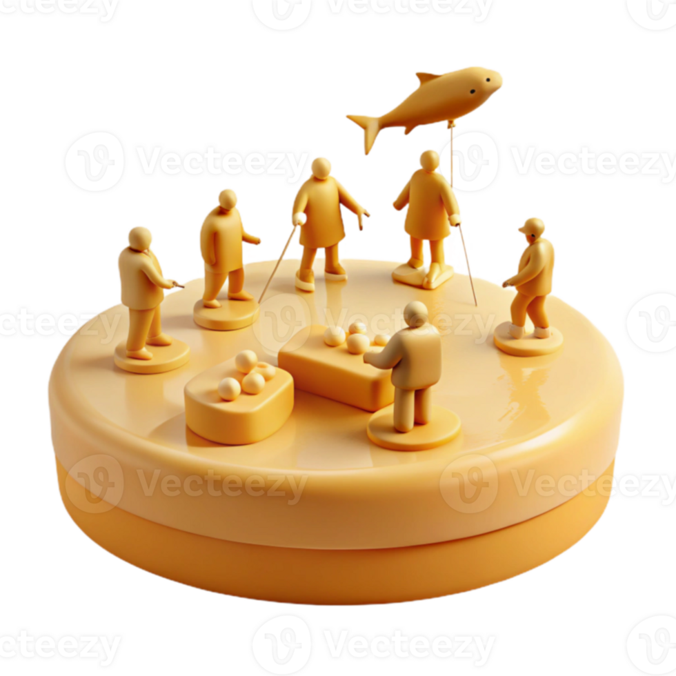 3D Render Yellow Figures on Platform png