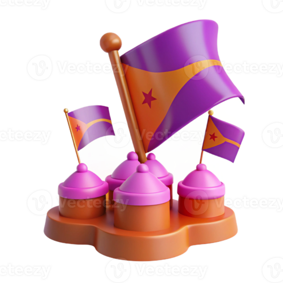 3D Purple Flag Orange Pots png