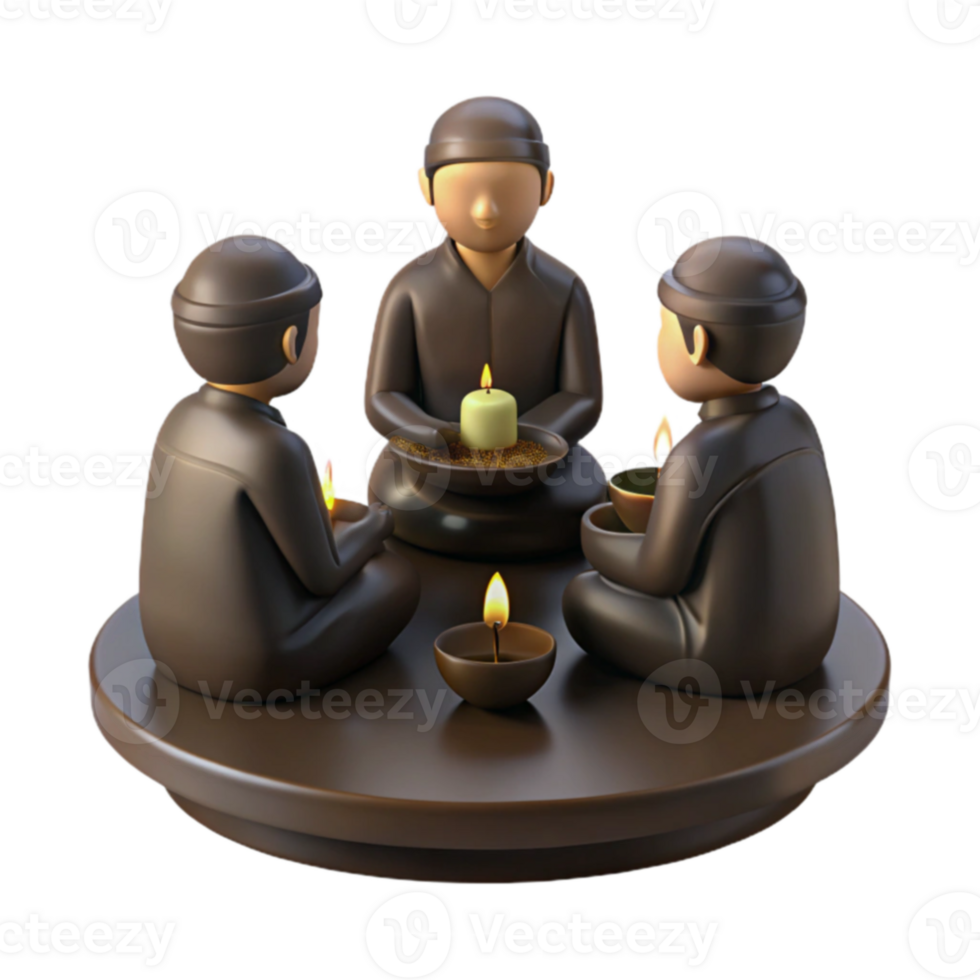 3D Render of Monks Meditating png