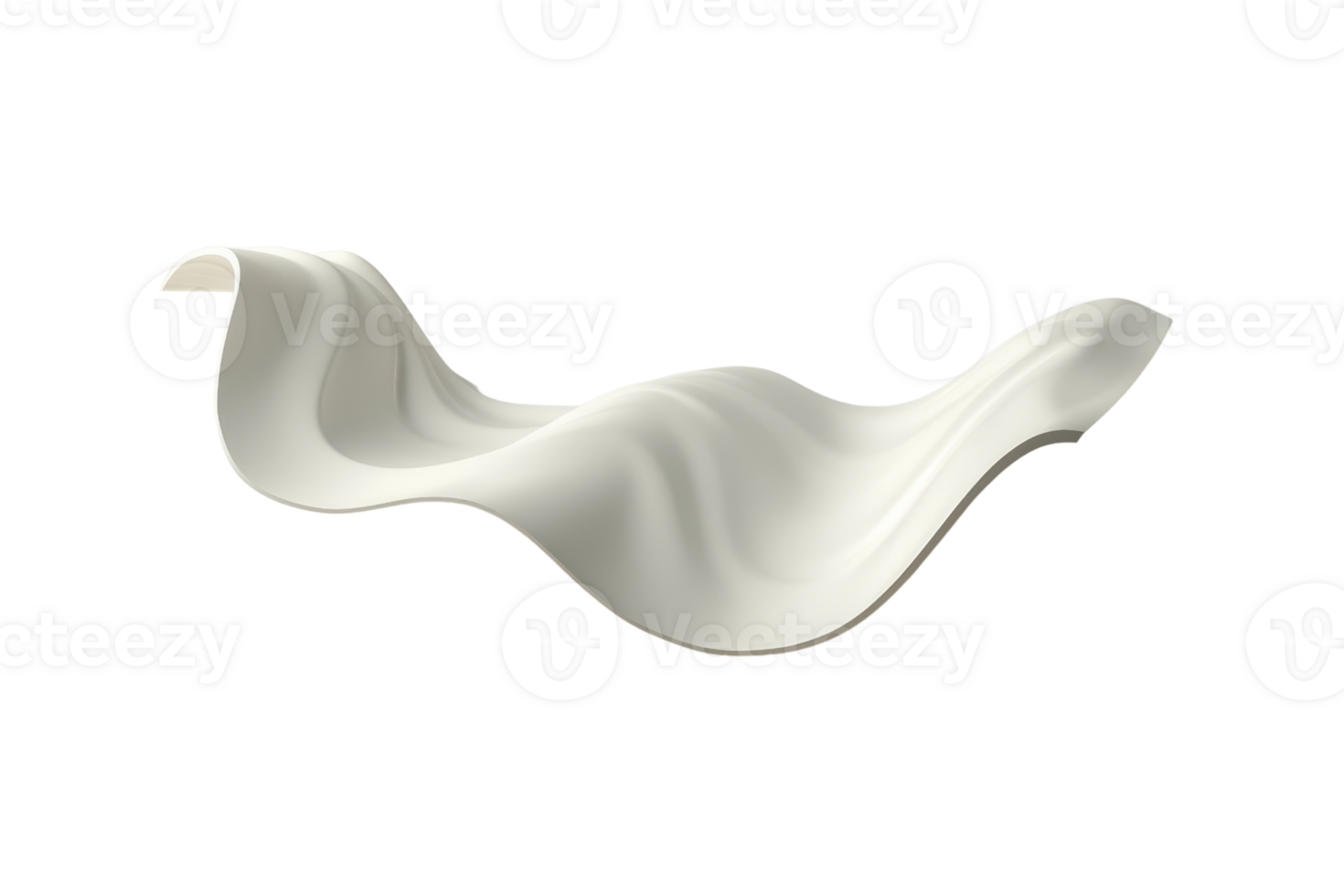 Abstract white fabric floating in mid-air, showcasing smooth, wavy texture and dynamic movement against a transparent background. png