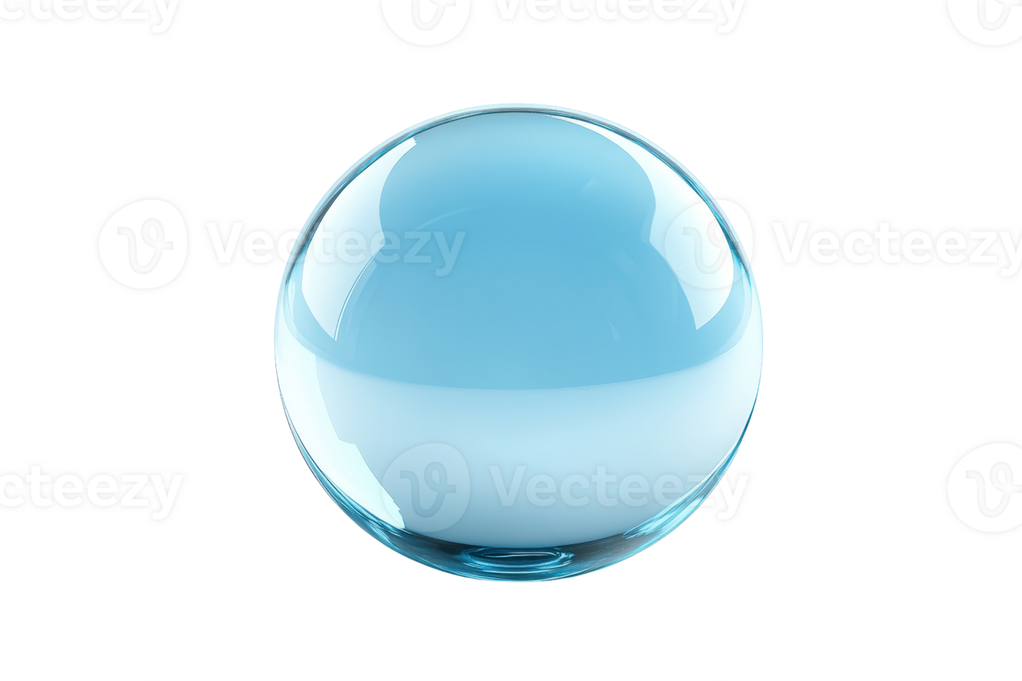 A clear blue glass sphere against transparent background. showcasing minimalistic design and transparency. Perfect for modern decor and design concepts. png