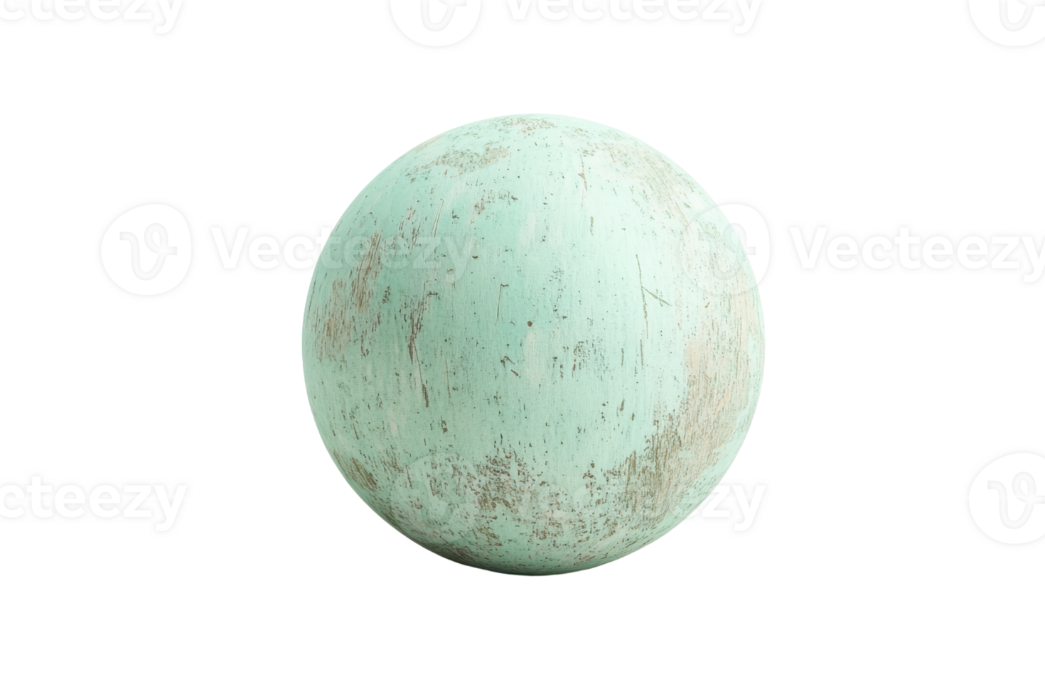 A rustic and weathered green sphere showing signs of wear and aging against a transparent background. Great for textures and design elements. png