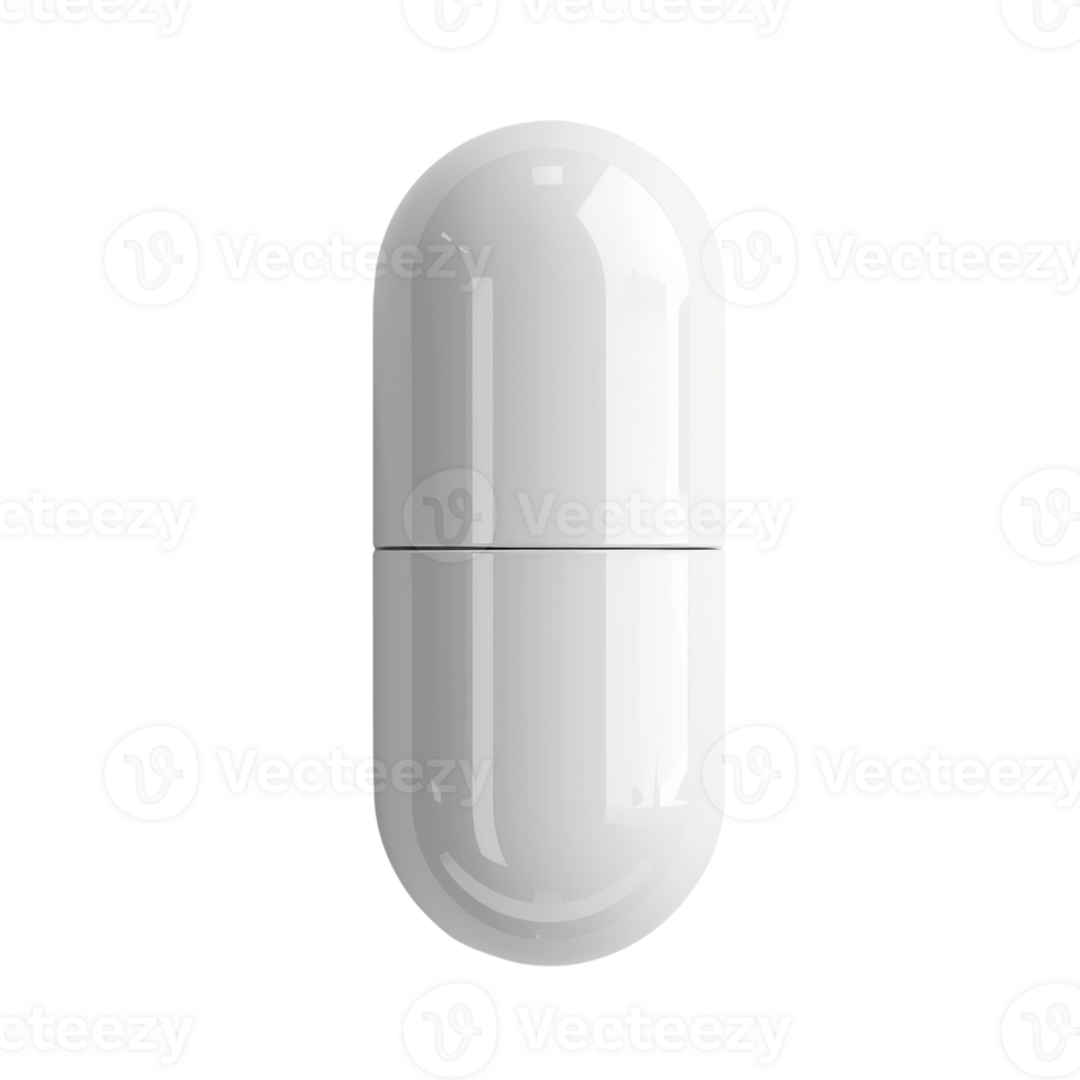 Close-up of a single white capsule pill on a transparent background. ideal for medical or pharmaceutical themes. png