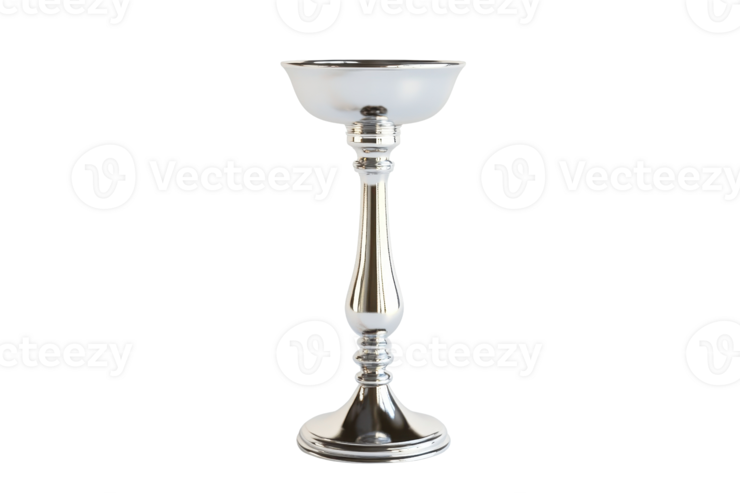 Elegant silver pedestal stand with a wide top, perfect for event decor or home accent. Shiny and decorative design. png