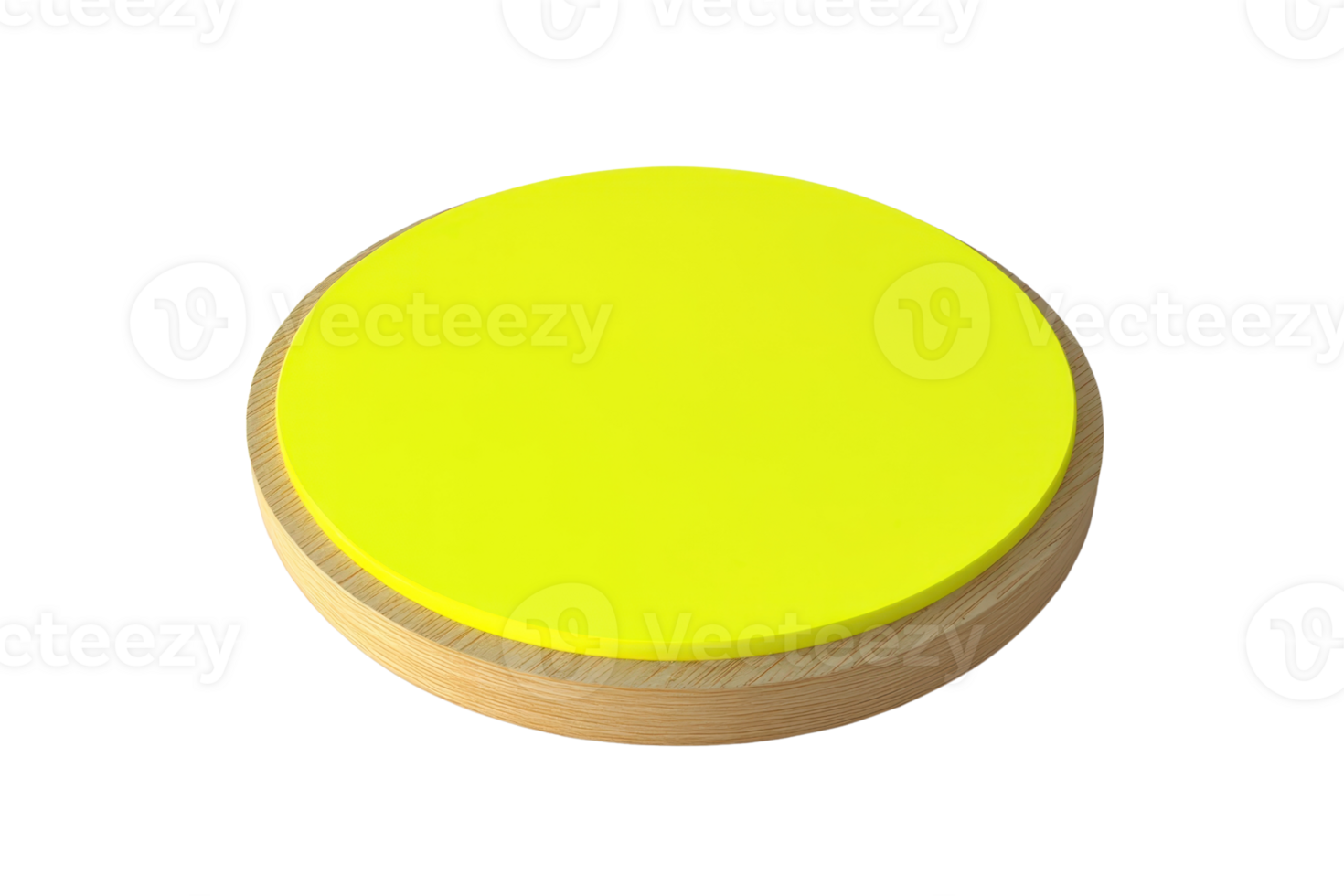 Bright yellow circular object on a wooden base. Ideal for design, background, or abstract themes in creative projects. png