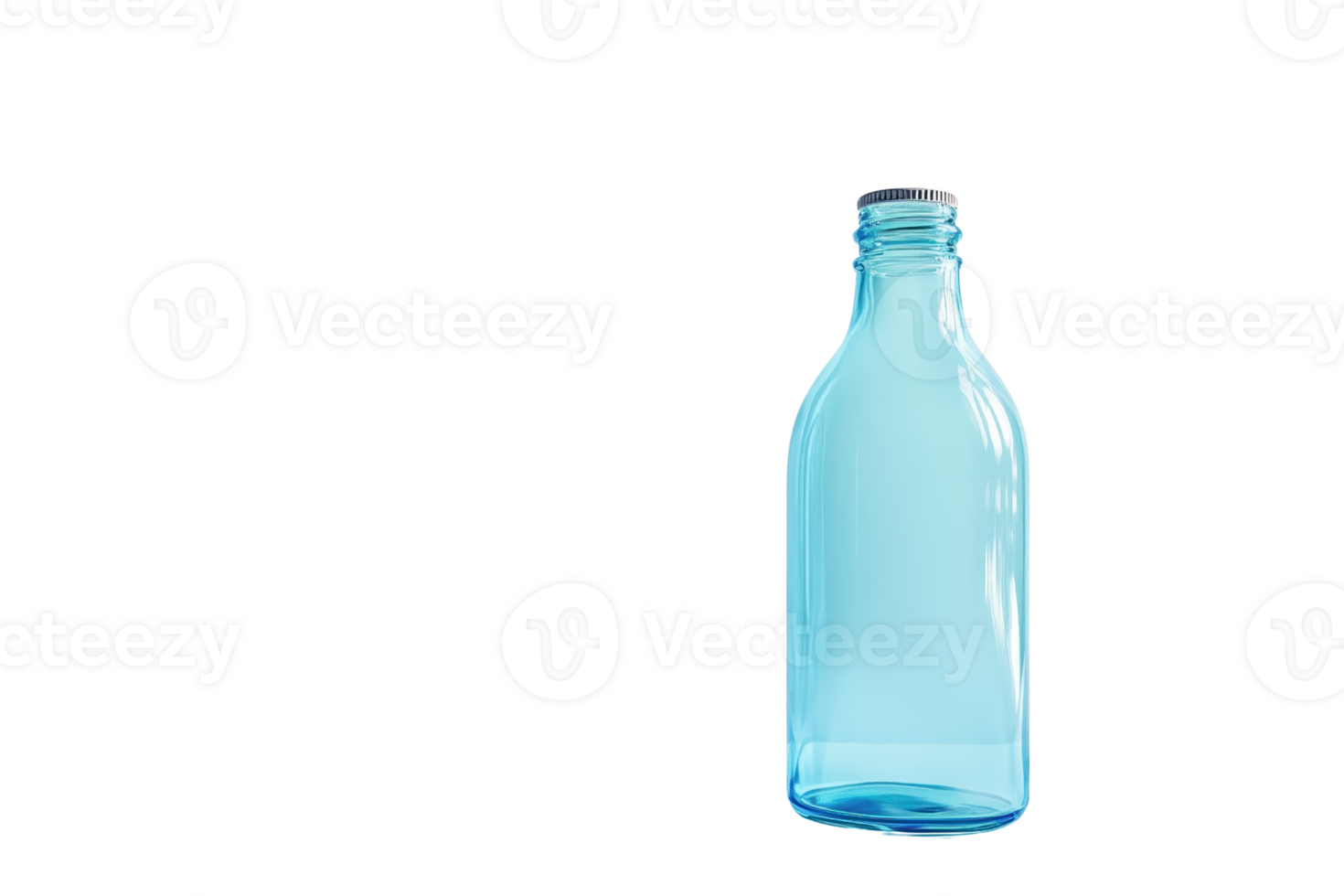 Empty blue glass bottle isolated on transparent background. Minimalistic clean design perfect for product display or packaging concept. png