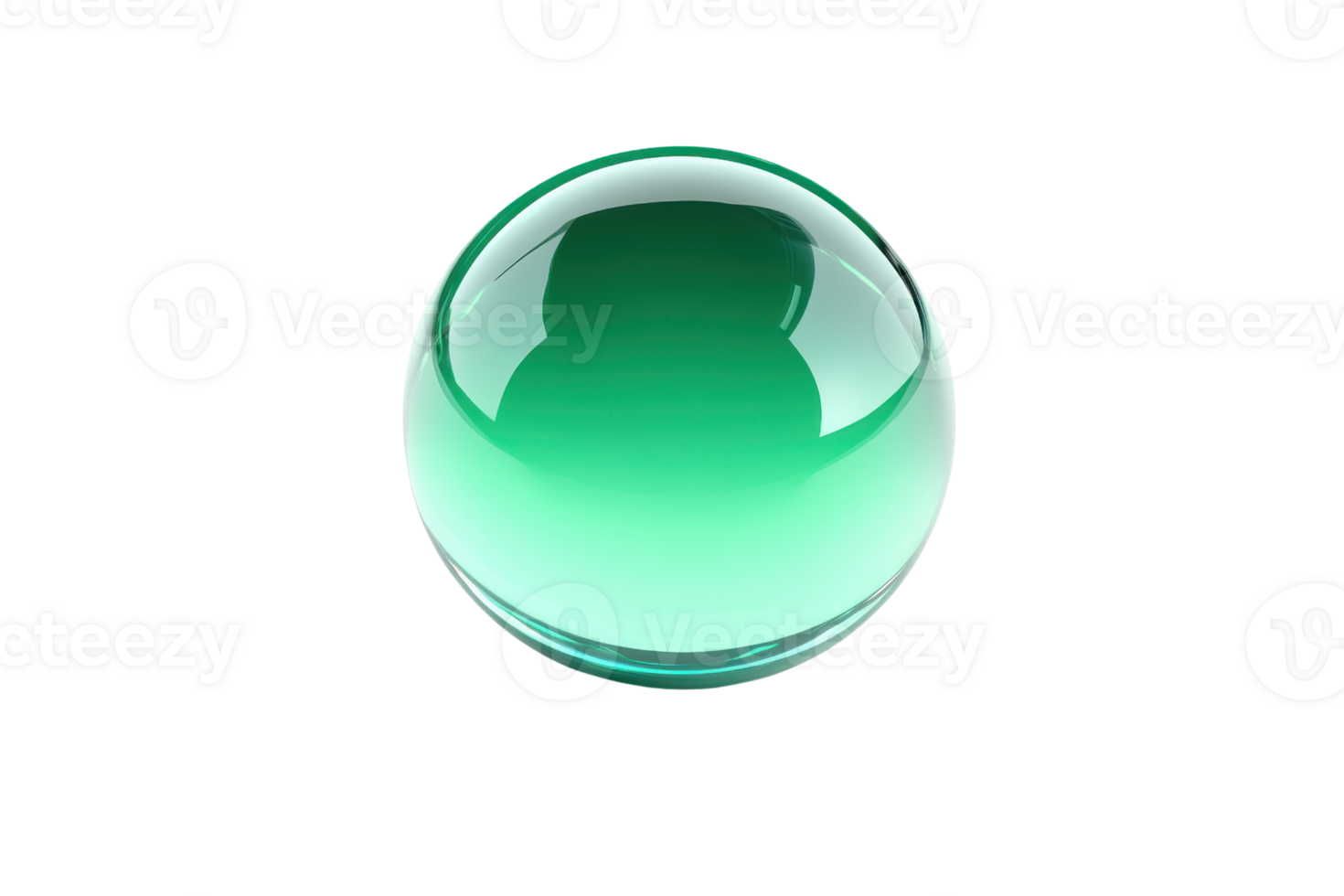 Close-up of a green crystal ball with a gradient hue, isolated on a transparent background. representing clarity and mysticism. png