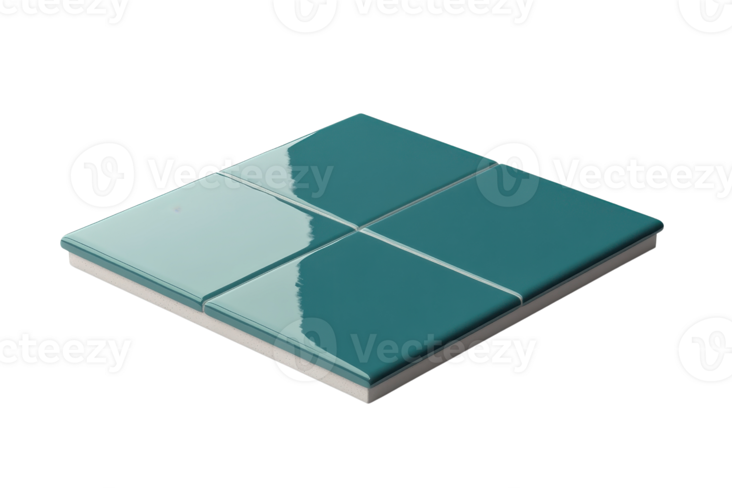 Close-up of a glossy teal ceramic tile with four smaller squares, perfect for modern interior design or home renovation projects. png