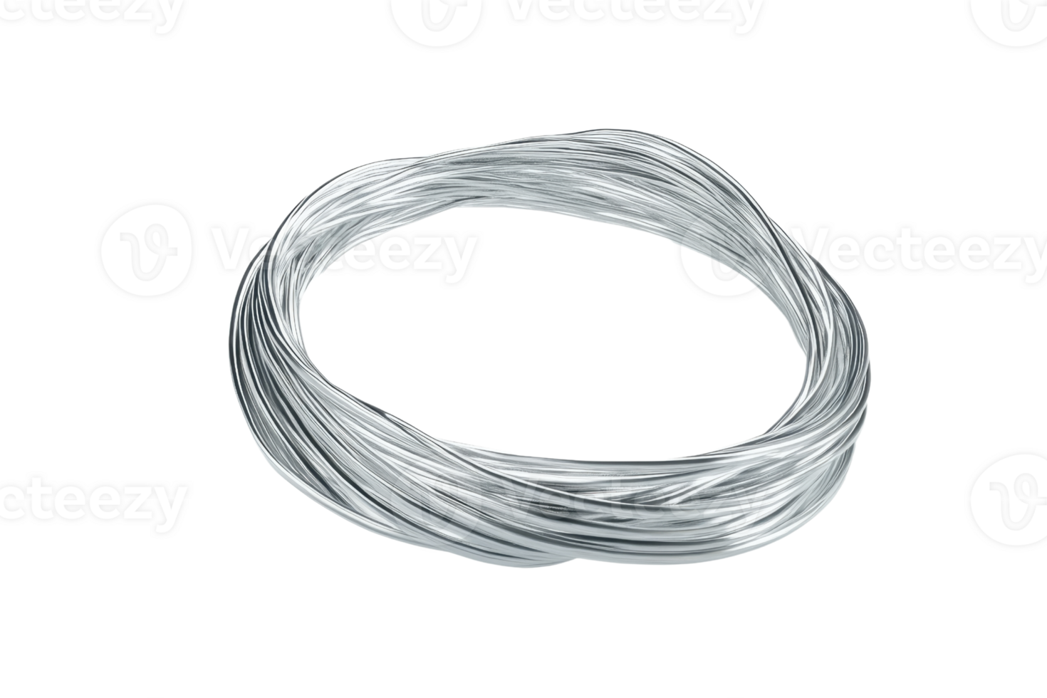 Coiled silver metal wire isolated on transparent background. Perfect for industrial, crafting, and electrical applications. png