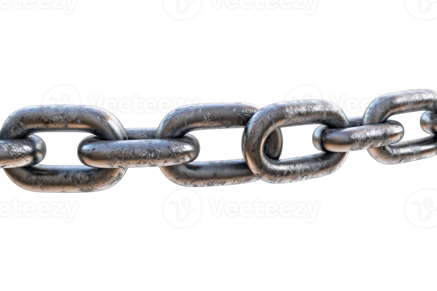 Close-up of a sturdy metal chain link isolated on transparent background. symbolizing strength, connection, and security. png