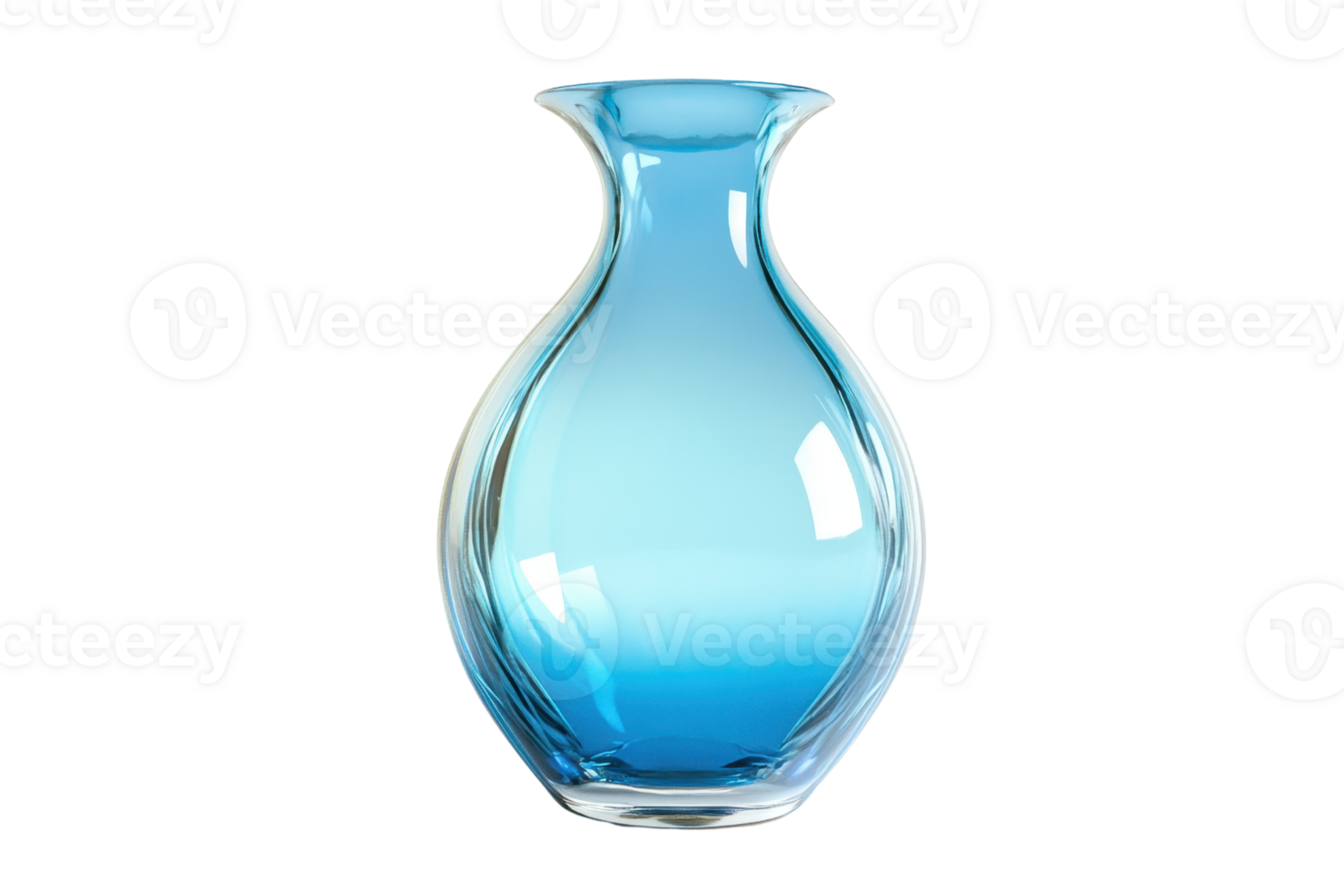 Elegant blue glass vase with a gradient design, showcasing a modern style, isolated on a transparent background. Perfect for floral arrangements and home decor. png