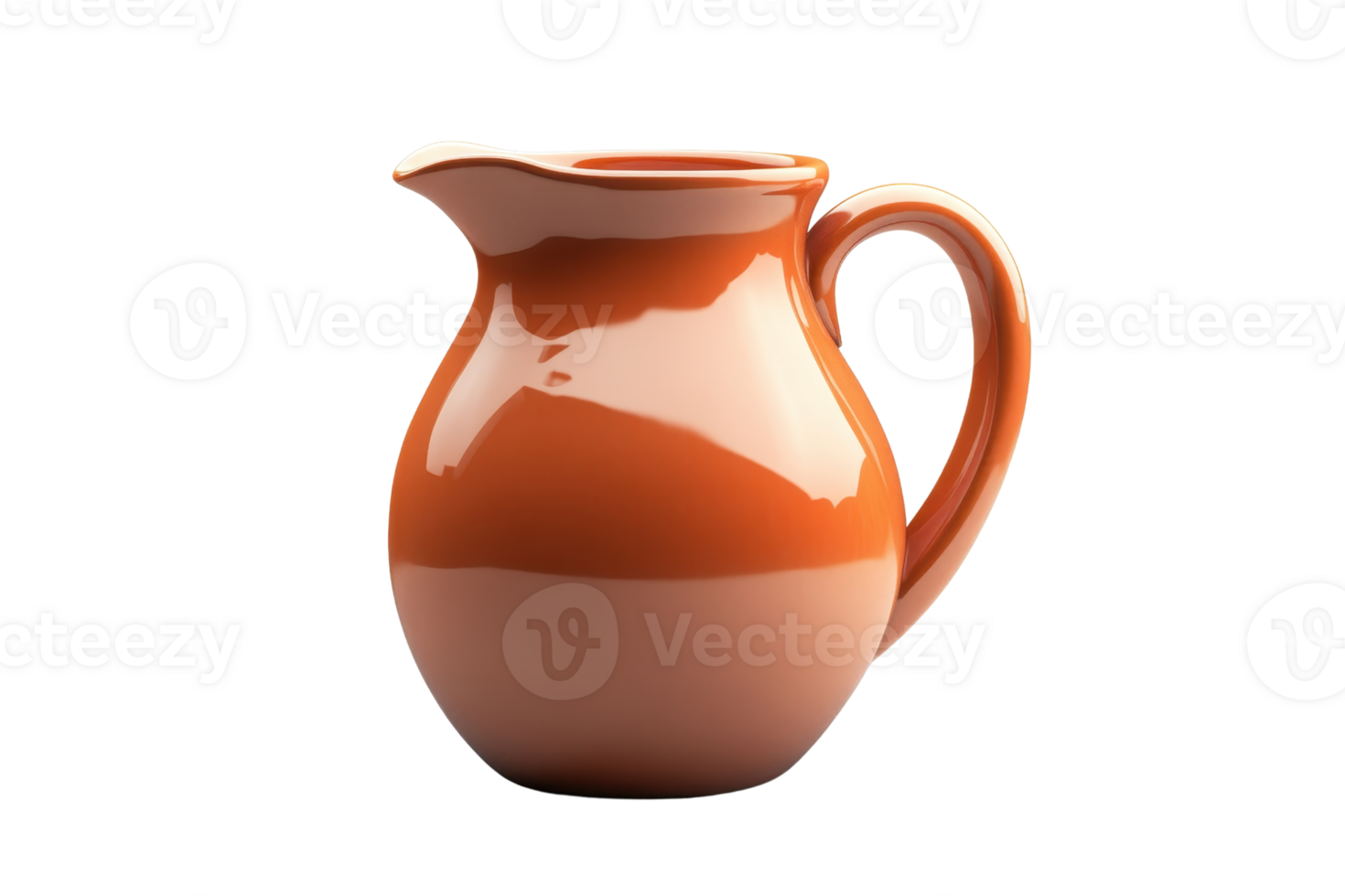 Elegant brown ceramic jug with curved handle and smooth finish isolated on transparent background. Perfect for kitchen and dining decor. png