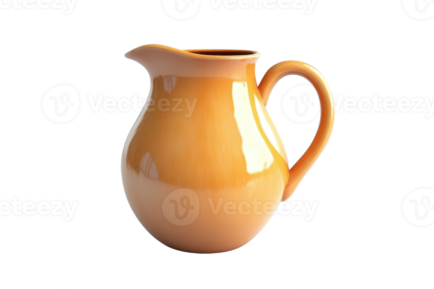 Elegant ceramic pitcher with smooth glaze finish in warm orange. Perfect for home decor or serving beverages. Isolated on transparent background. png