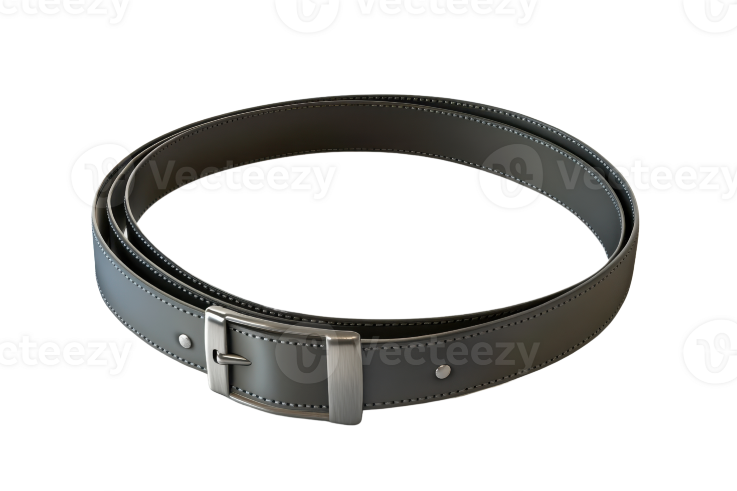 Elegant gray leather belt with a classic silver buckle isolated on a transparent background. perfect for fashion and accessory designs. png