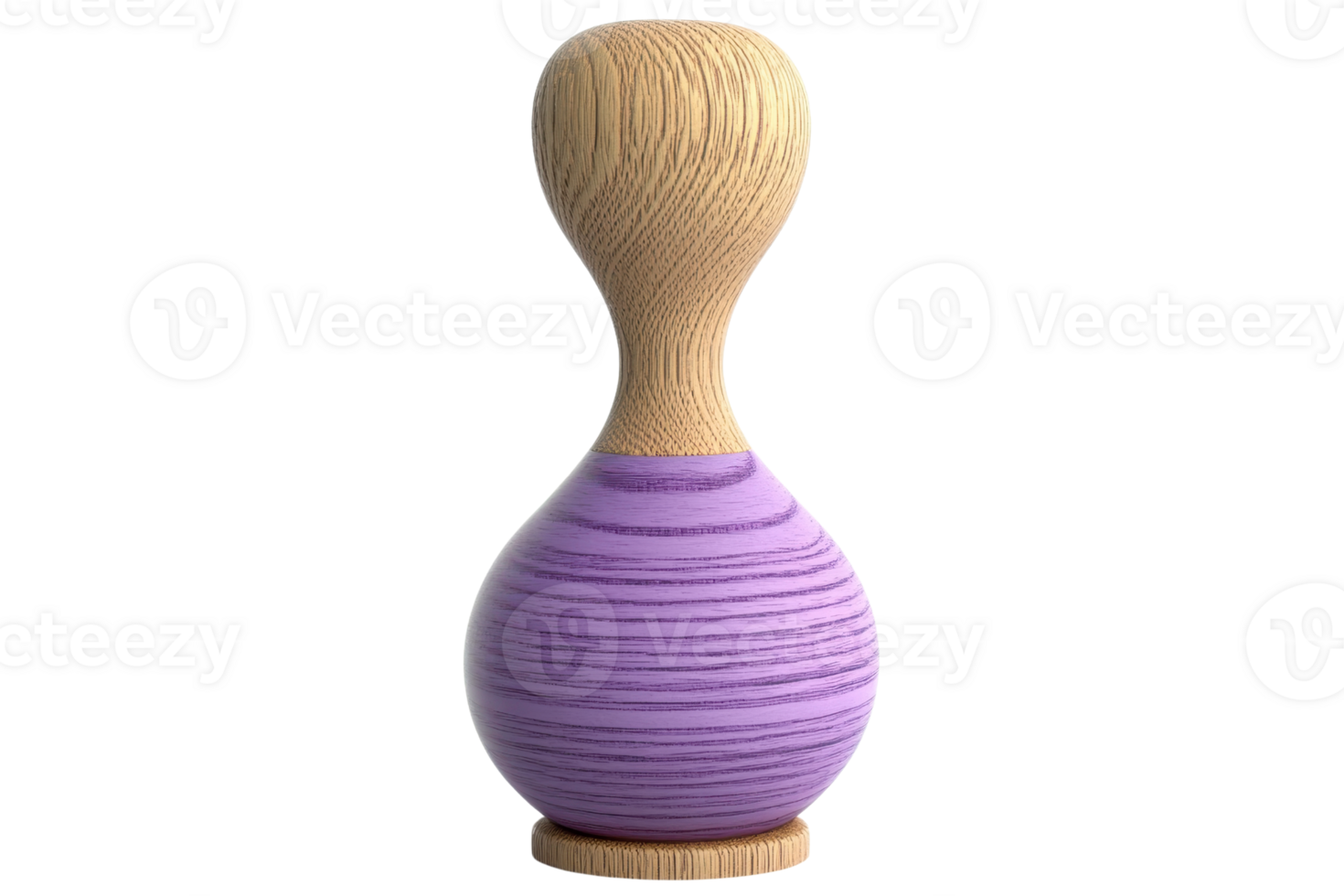 Elegant hourglass-shaped wooden object with a smooth surface and purple accent, showcasing minimalist design and craftsmanship. png