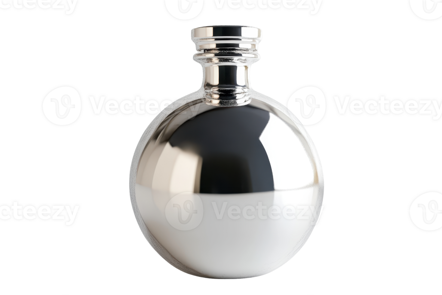 Elegant metallic perfume bottle with a sleek, modern design. Perfect for beauty, fashion, and product packaging concepts. png