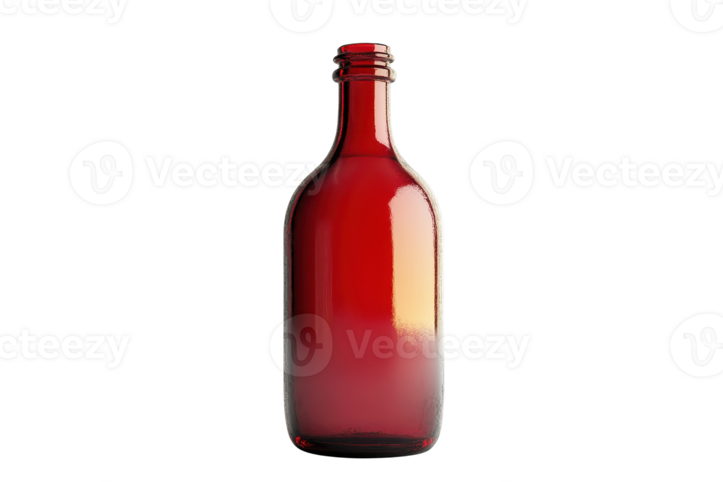 Elegant red glass bottle with a vintage design, perfect for decorations, collections, or storing liquids. Isolated on a clean background. png