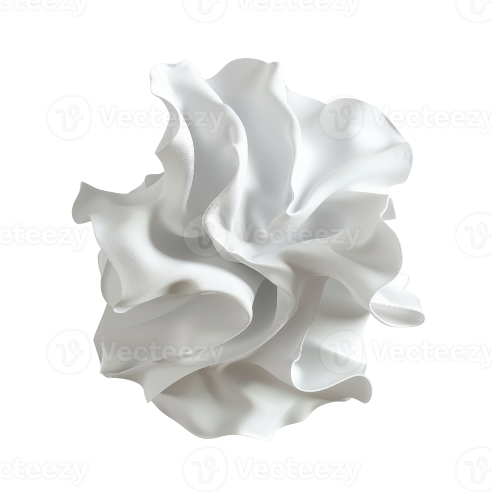 Elegant white fabric in a swirling design, isolated on transparent background. showcasing intricate folds and texture. png