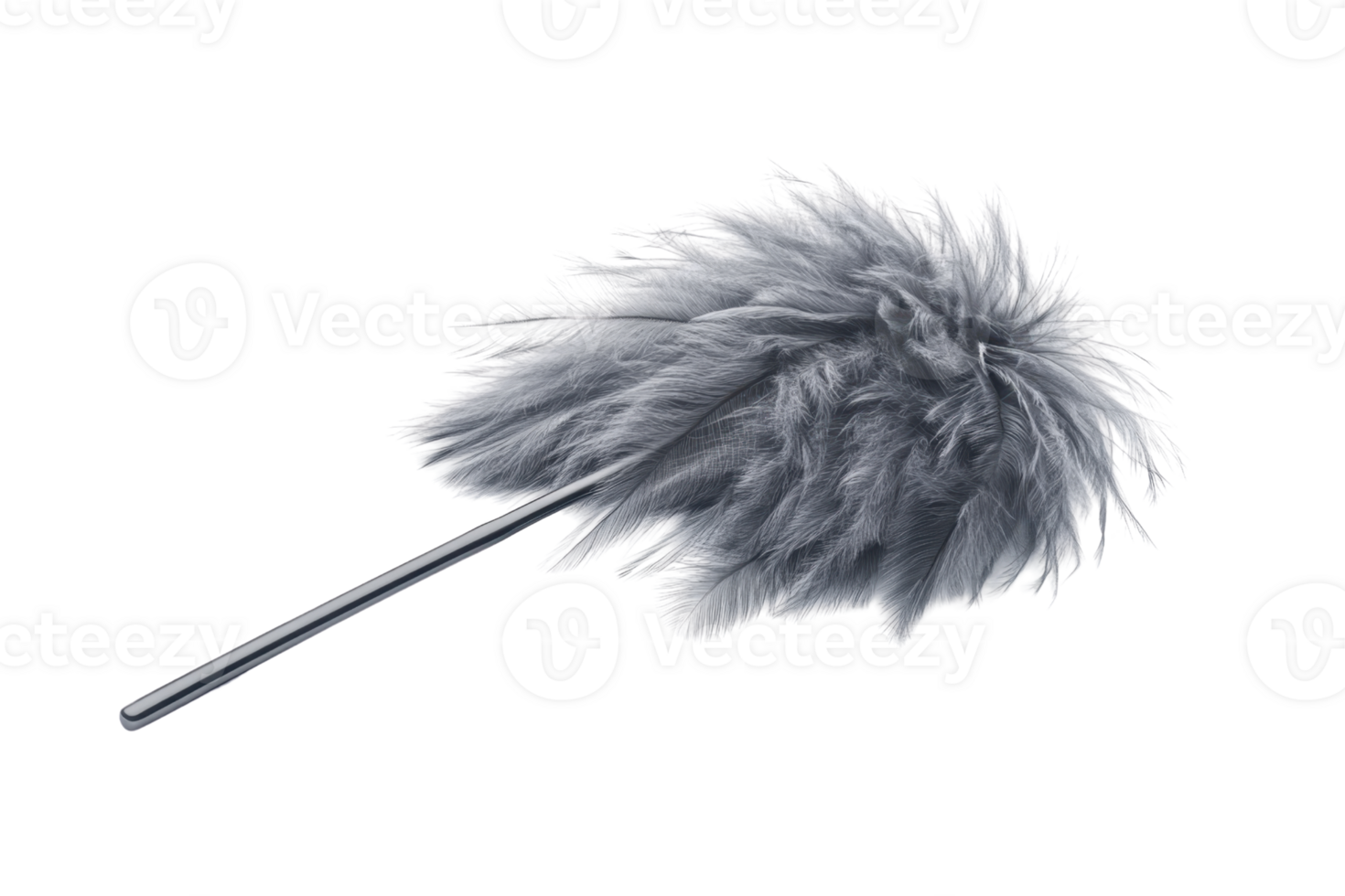 Gray feather duster on a transparent background. ideal for cleaning surfaces delicately and effectively removing dust from hard-to-reach places. png