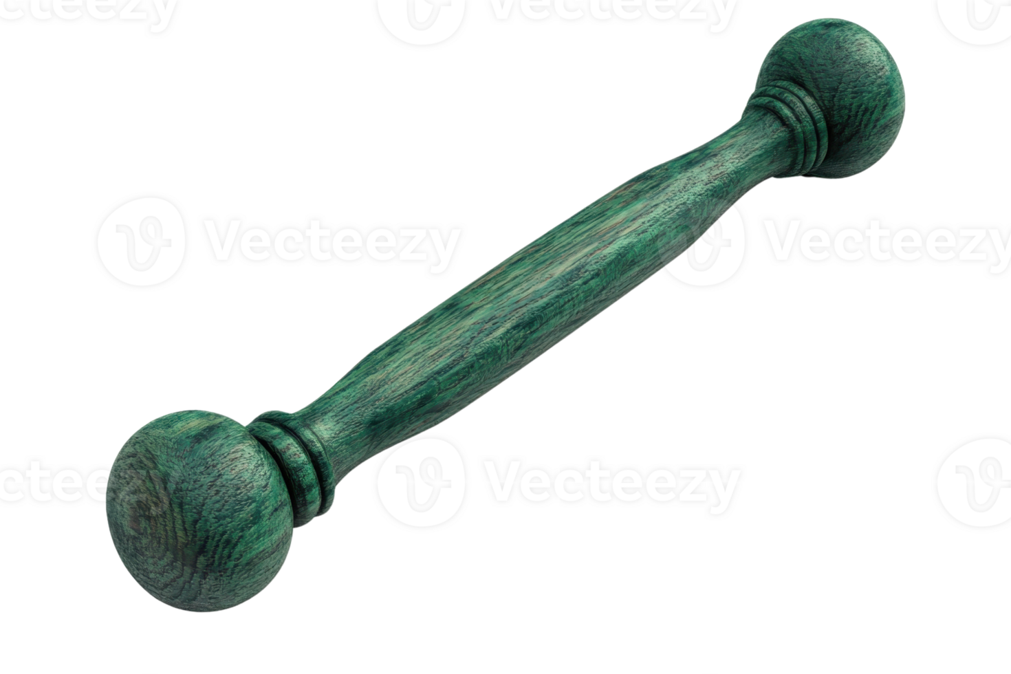 Green wooden rolling pin with a smooth finish, useful in the kitchen for rolling out dough for baking and cooking. png